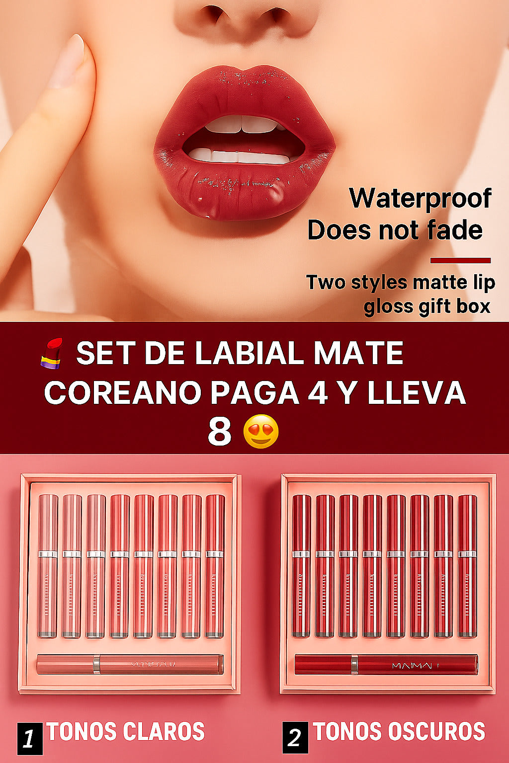 SET LABIAL MATE COREANO PAGA 4 Y LLEVA 8 💄